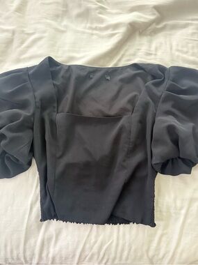 Black Puff Sleeve Women's Top - Elegant Square Neck